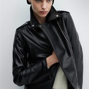 Mango Black Leather Biker Jacket